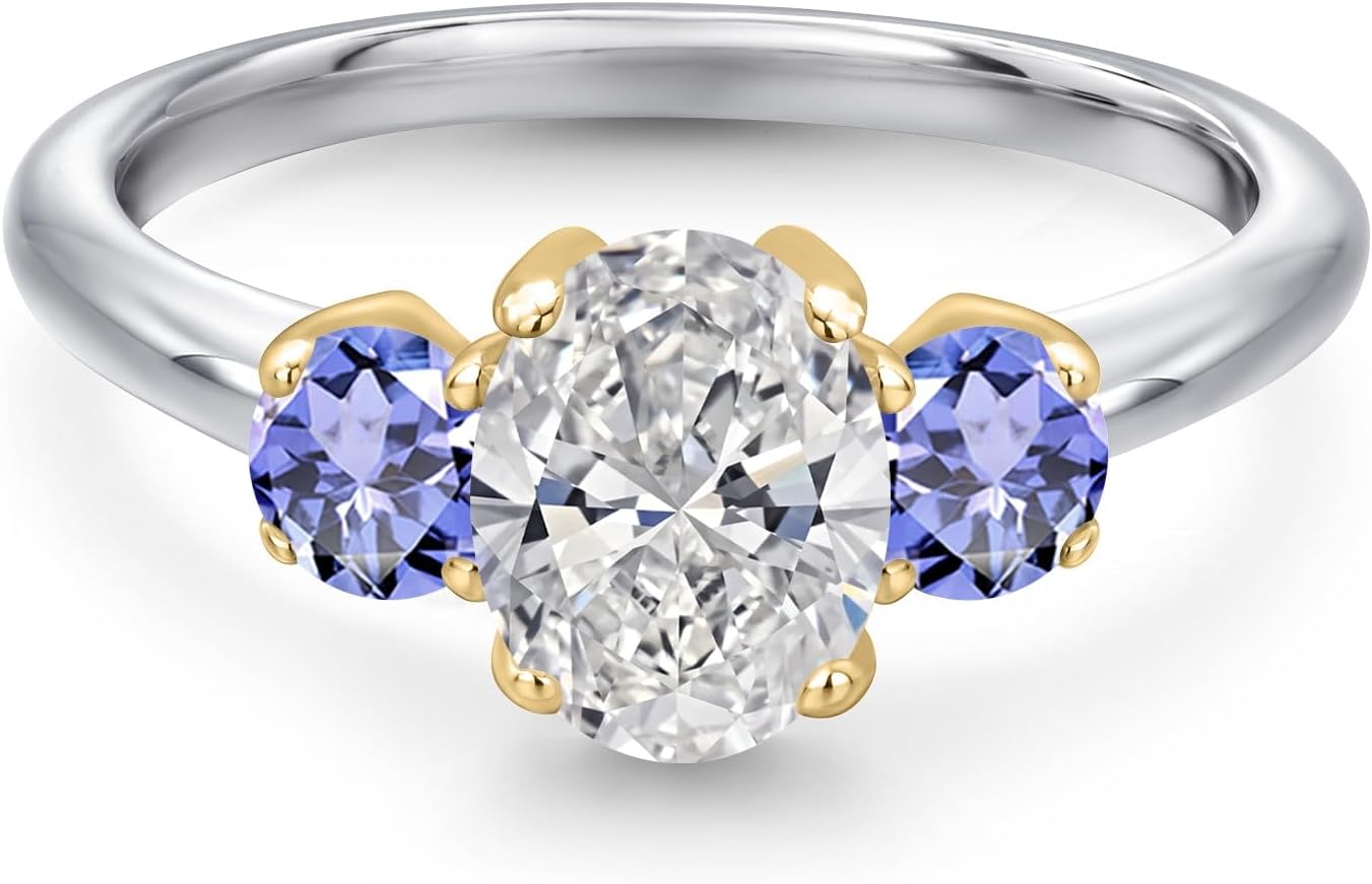 Gem Stone King 1.60cttw 10K White Gold IGI Certified Lab Grown Diamond and Blue Tanzanite 3-Stone Engagement Ring For Women | Center 1.00 Ct Diamond | E-F Color | VS1-VS2 Clarity - Image 2