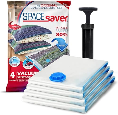 Miniatura 1 de Spacesaver - Bolsas de almacenamiento al vacío prémium 80 más almacenamiento Bomba de mano para viajes Doble cierre y válvula de triple sellado para