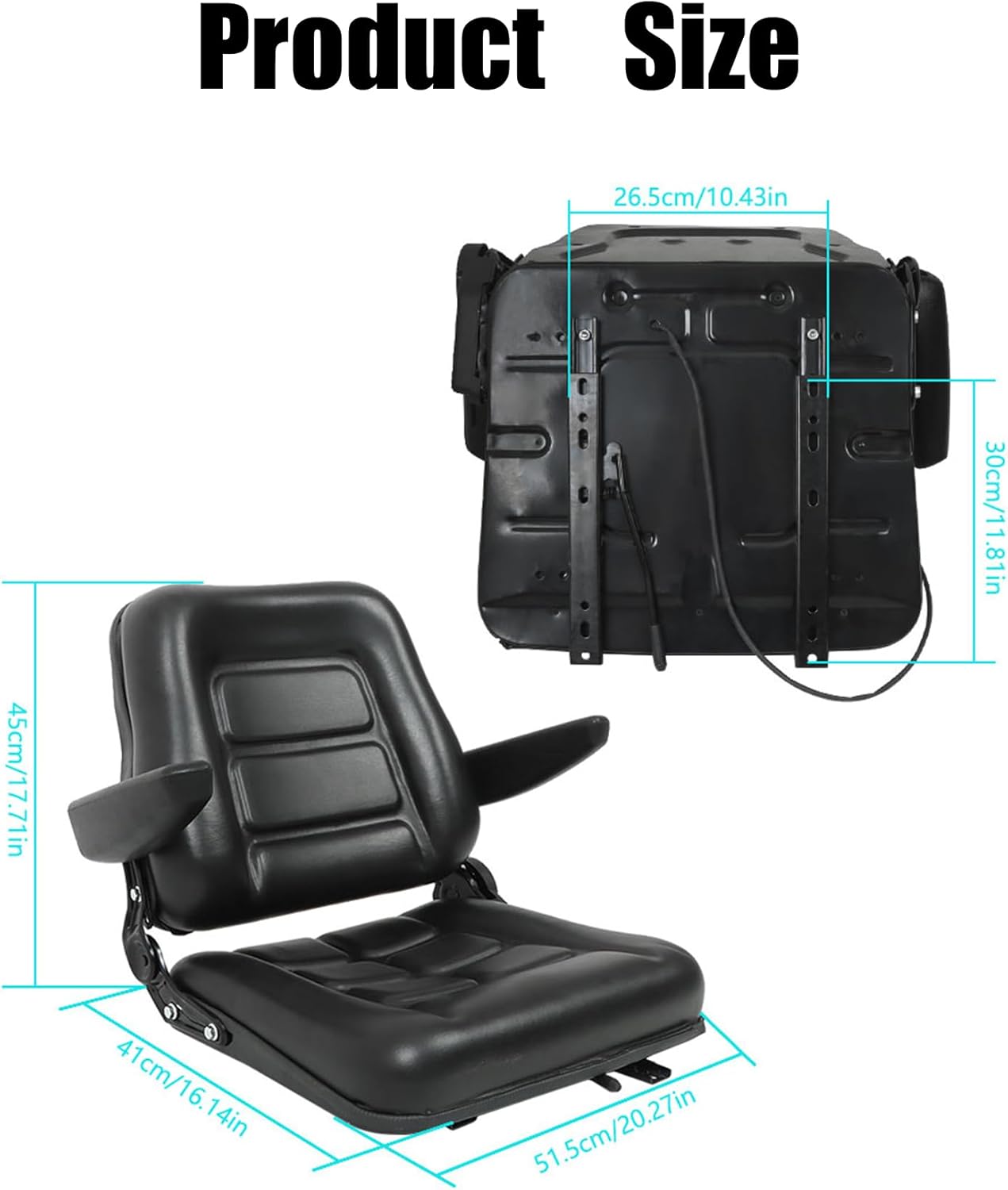 GXYWADY Universal Forklift Seat Fold Down Tractor Seat Adjustable Back with Armrest Micro Switch and Slide Replacement for Tractor Excavator Skid Loader