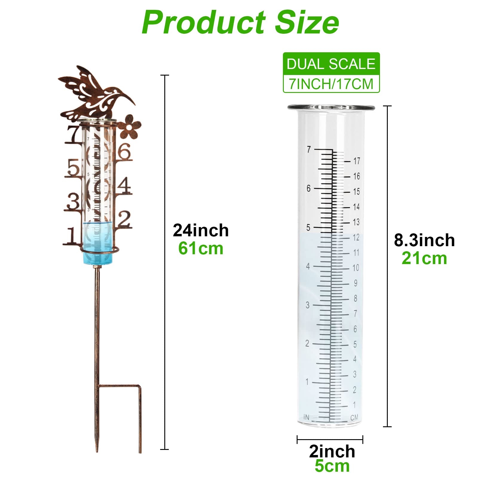 DUSVALLY Regenmesser Mit Schmetterling-Design – Outdoor-Messgerät Für Garten, 17,8 Cm Glasrohr