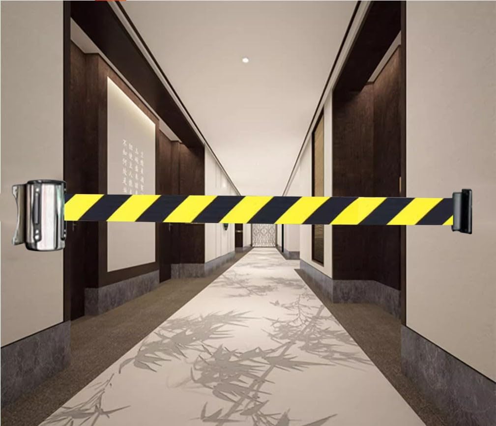 Wall Mount Retractable Belt Barrier 2/3/5/10 M Optional Retractable Blet Colors for Crowd Control Queue Barrier Line Divider with Accessories(F,10M/32FT)