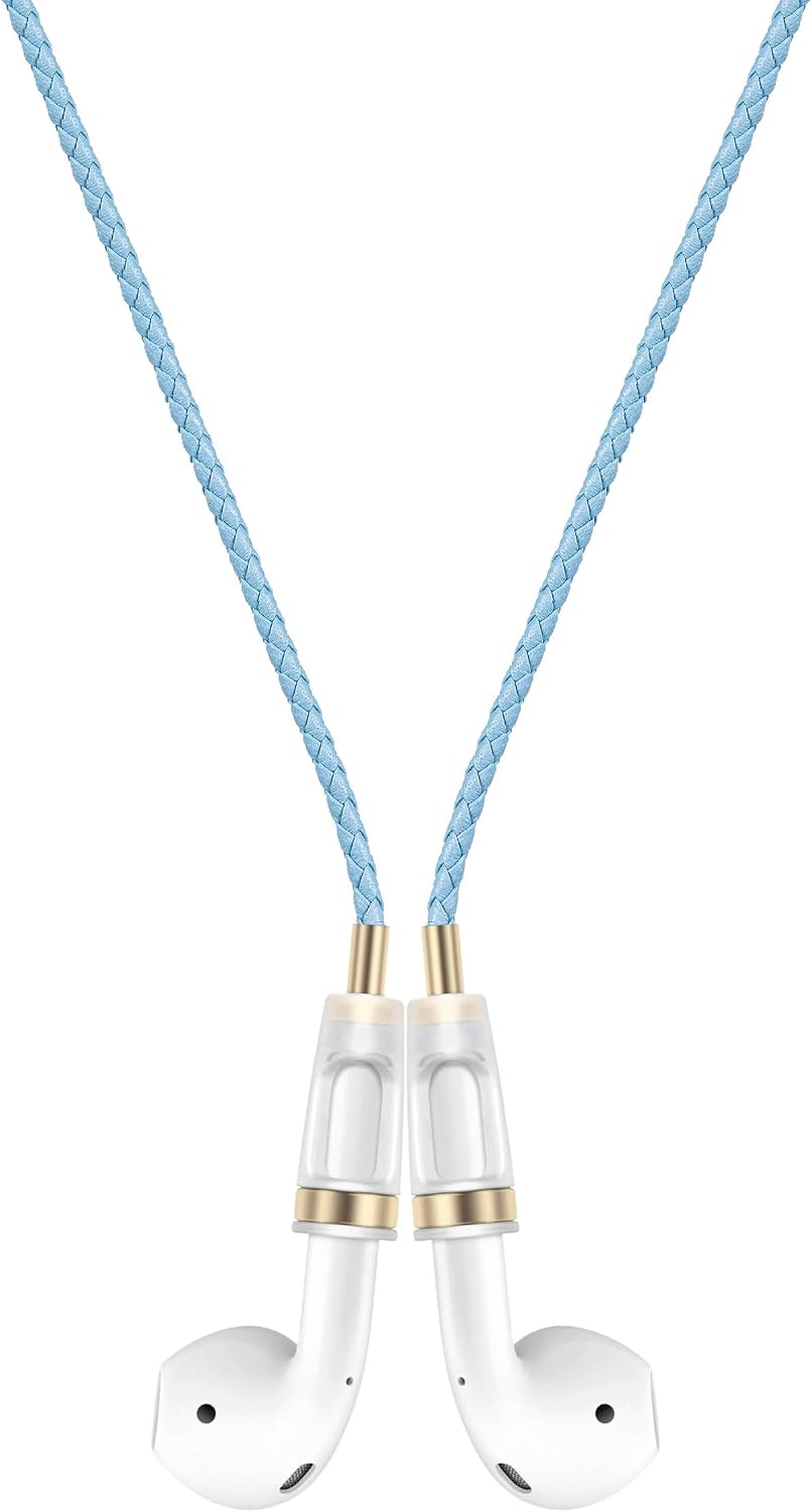 Anti-Lost Neck Strap for Airpods, PU Leather Strong Magnetic Necklace Holder String, Compatible with AirPods 1&2 /3rd /Pro/Pro 2 Blue Gold