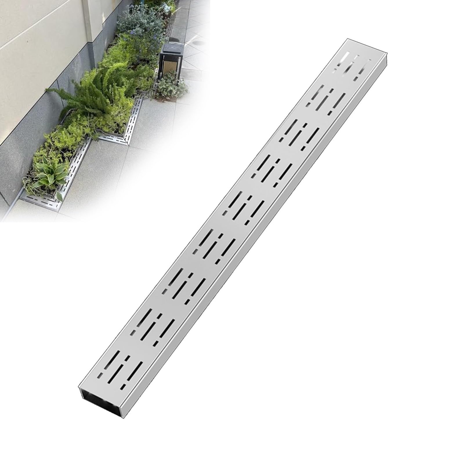 KLGFBDC Channel Drainage Kit, Stainless Steel Drainage System with Removable Cover, Suitable for Yard, Pool, Farm, Deck, and Trench Drainage Grates
