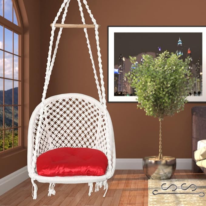 Swing/Cotton D Shape Swing for Adults/Wooden Swing for Home/Jhoola for