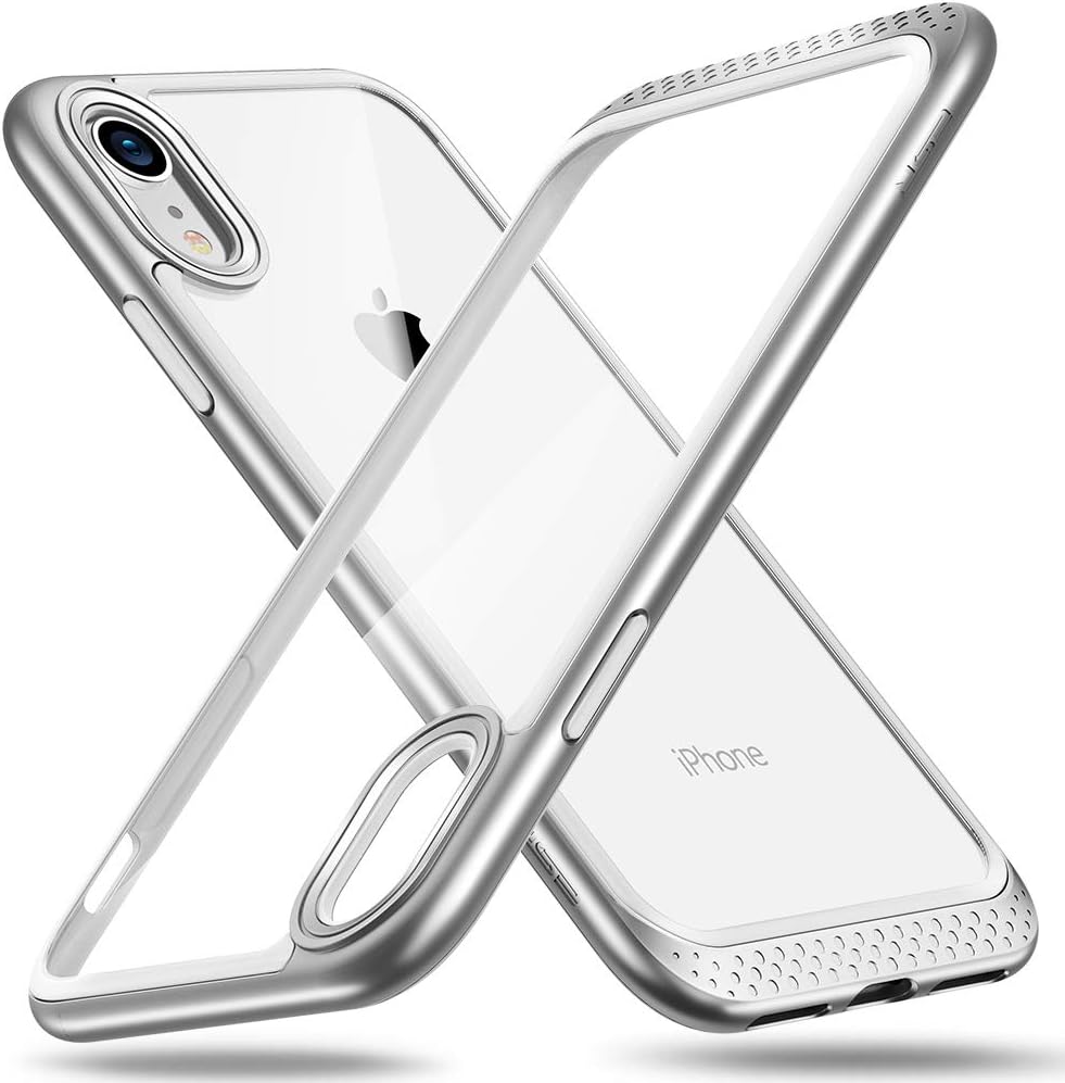 ESR Bumper Hoop Case for iPhone XR, Heavy Duty Armor with Flexible Inner Cushion [Reinforced Camera Protection] [Glass-Back Safe] for 6.1" iPhone XR, Silver