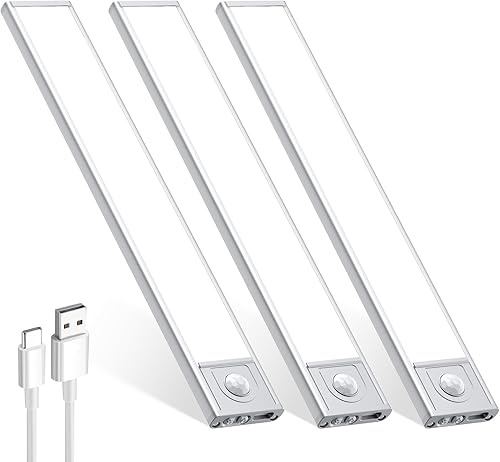 Joossnwell Luces para debajo del gabinete, inalámbricas, 3CCT, sensor de movimiento, luz LED para debajo del mostrador, funciona con pilas,