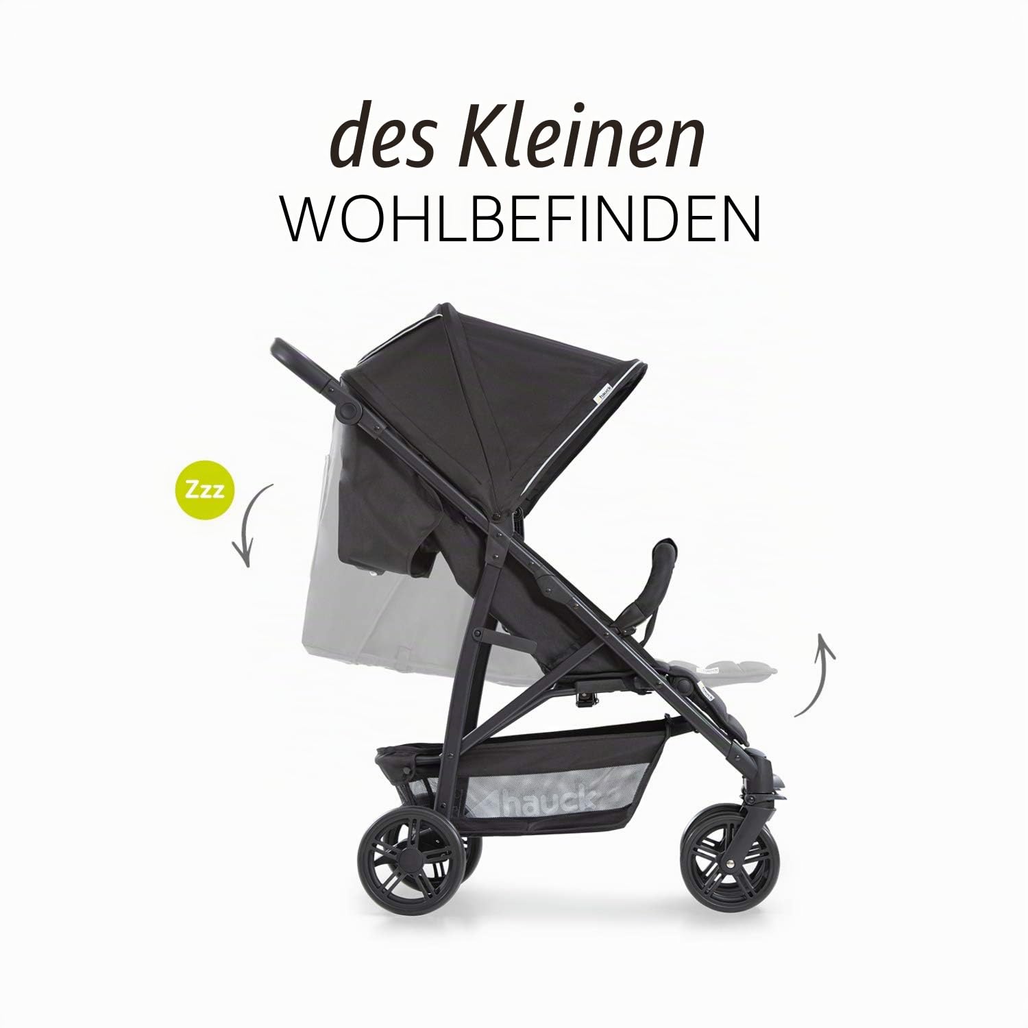 Hauck Buggy Rapid 4 bis 25 kg, Kinderbuggy Klein Zusammenklappbar, mit Liegefunktion, Höhenverstellbar, Großer Korb, Schwarz