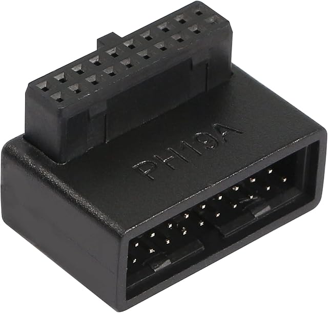 QIANRENON USB 3.0 19/20 Pin 90 Degree Adapter Male to Female L Turn Right Angle Socket for Desktop Motherboard Internal Connector Up Angled(PH19A)