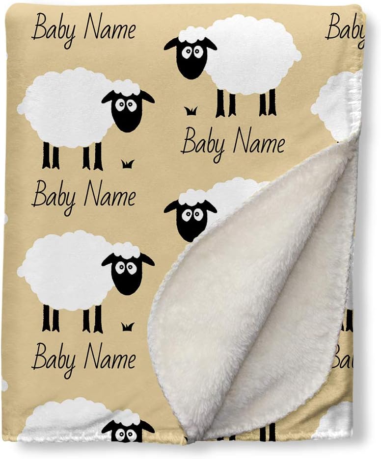 Custom Name Blanket for Baby Boys Girls, Sheep Pattern Blankets Personlaized Newborn Gifts - Soft Sherpa Plush - 30x47 Inch