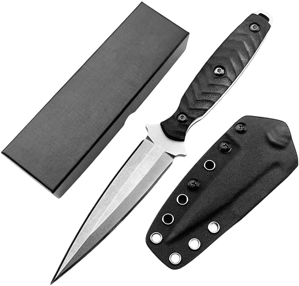 8.26" Full Tang Fixed Blade Knife with 4.25" Double Edge 8Cr13Mov Steel Blade and G10 Handle for Outdoor, Camping, Fishing, Gift