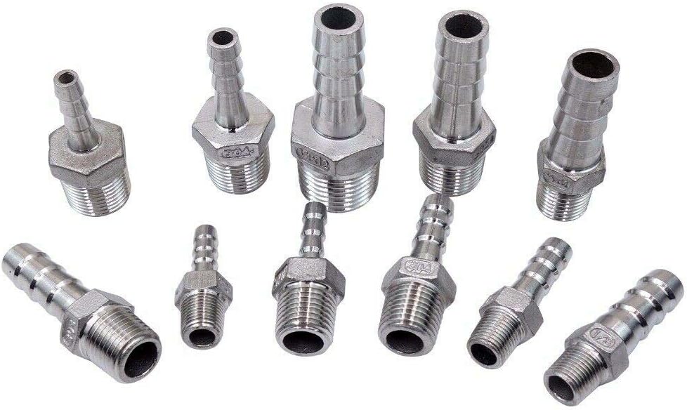 Hose Barb POWERTOOL Hose Barb Stainless Steel SS304 Male Thread Coupling Fitting Connector BSP for Many Different Pipes 1/8-1/2 (1/2 x 10mm)