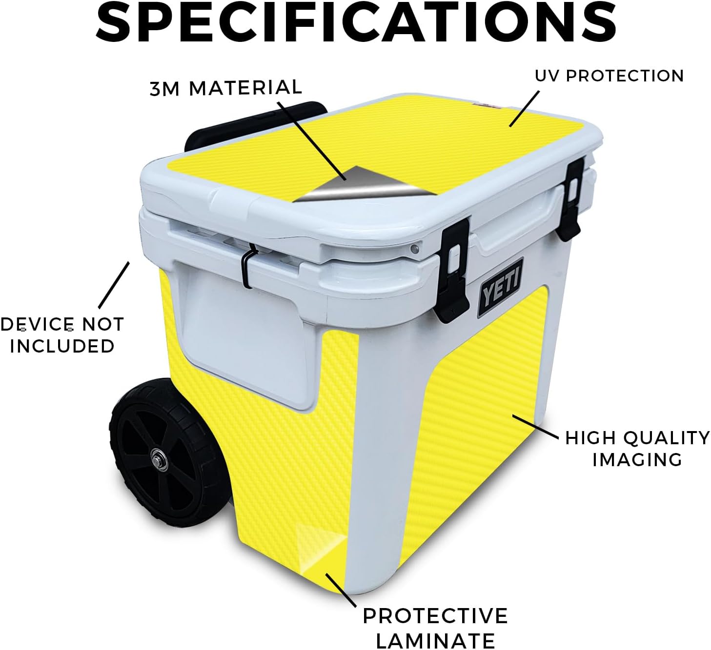Carbon Fiber Skin Compatible with Yeti Roadie 32 Wheeled Cooler - Solid Yellow - Premium 3M Vinyl Protective Wrap Decal Cover - Easy to Apply | Crafted in The USA by MightySkins
