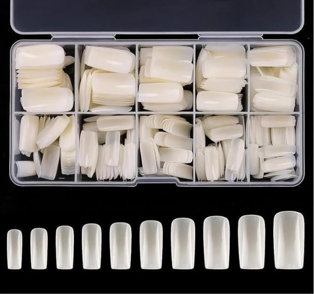 Professional Acrylic False Nails Set, 500 Pieces Full Coverage French Tips in 10 Sizes with Storage Box, Natural White-image-22