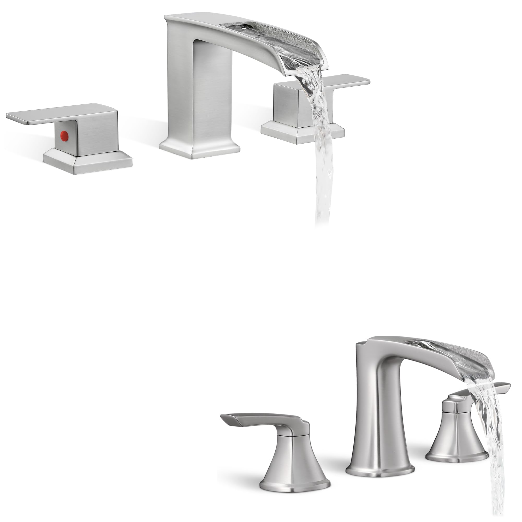 Hcfyauis 2 Handle Roman Tub Faucet Brushed Nickel Matte, 6-16 Inch Widespread Tub Faucets, 3 Hole Roman Tub Faucet Waterfall Brass Brushed Nickel Bathtub Faucet Set High Flow With Water Hoses