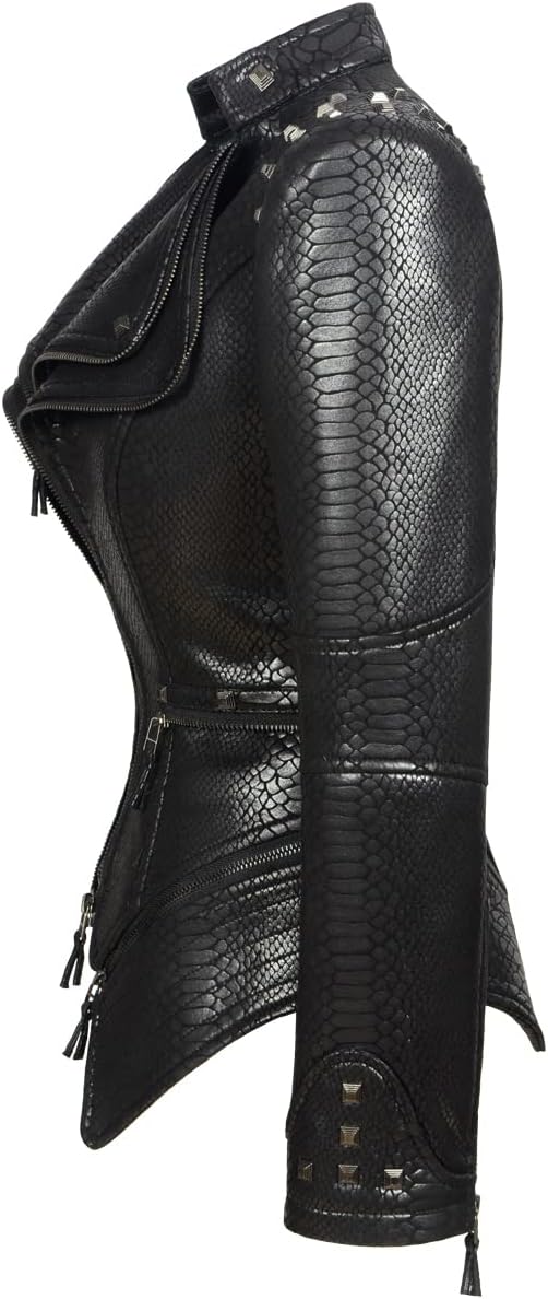 Fashion SX Womens Rivet Faux Leather Jacket Zipper Moto Biker Denim coat Motorcycle Outwear - Image 2