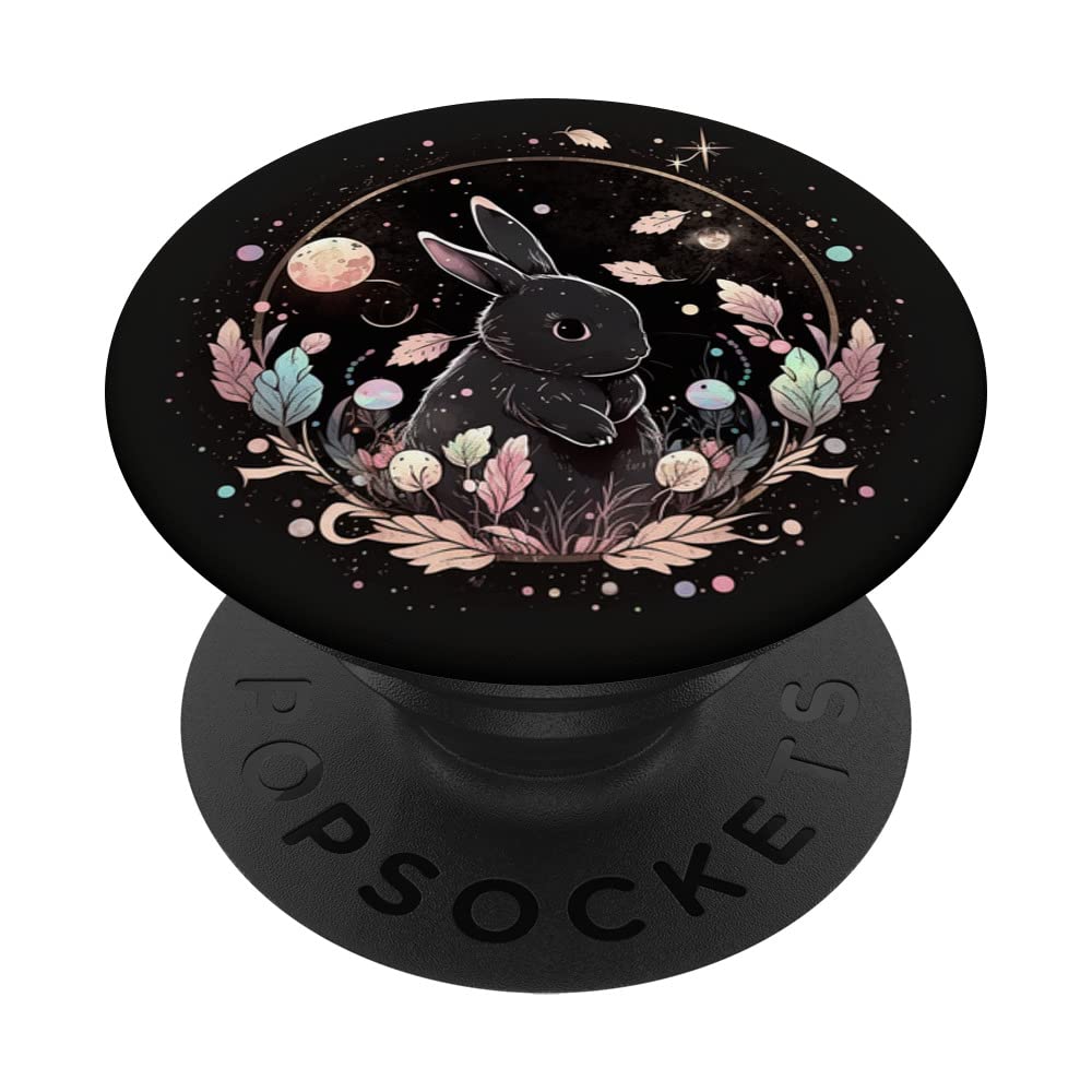 Moon Phases Crystal Witchy Cute Black Rabbit Kawaii Pastel G PopSockets Standard PopGrip