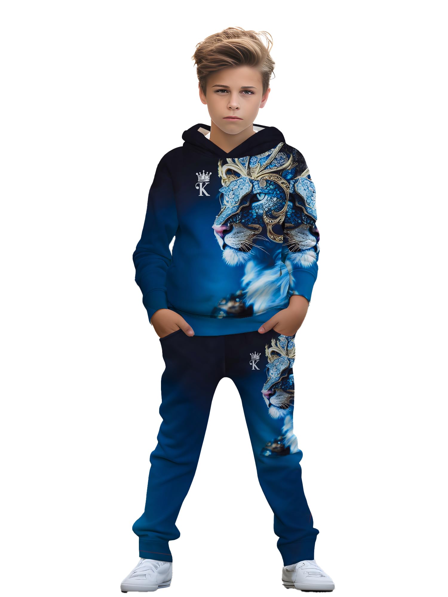 Boy, casual wear. Suitable for boys aged 5 to 14, comfortable spring and autumn hooded sweatshirt sets and long pants sets.