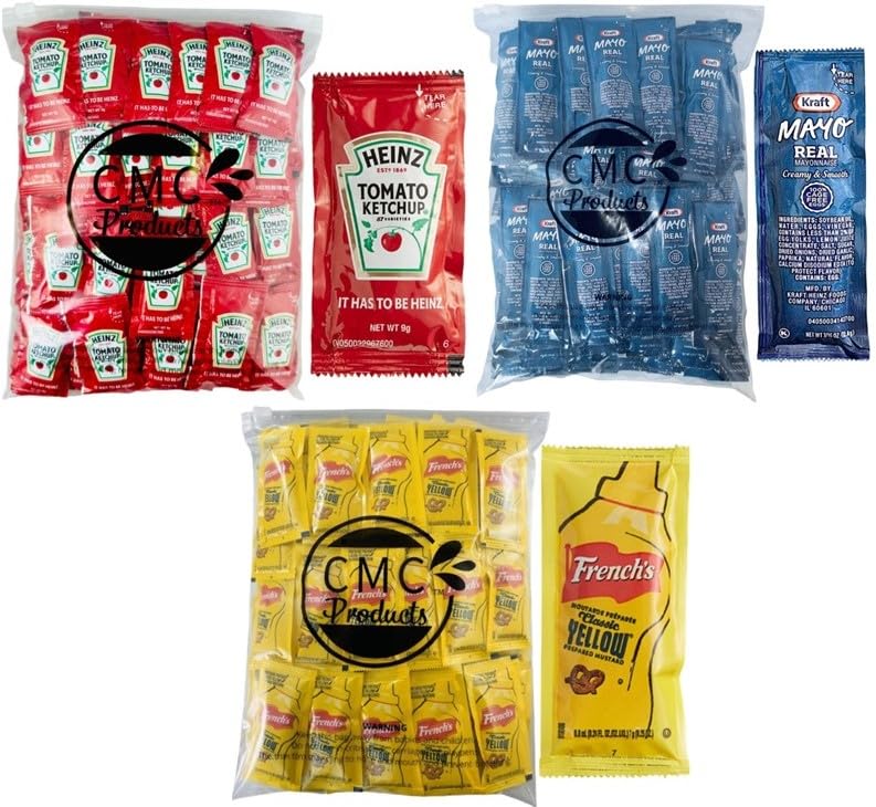 300 paquetes totales 100 unidades de cada uno - Ketchup, French Mustard y Kraft Real Mayonesa - Paquetes de condimentos en bolsa de sellado