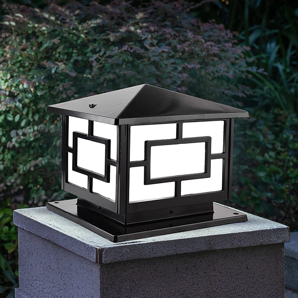 Lámpara de Sobremuro Exteriores Aluminio Luces de Pedestal Moderno Lámpara de Exterio Lámpara de Jardín IP44 Impermeable Cuadrad Lámpara de Pie Exterior E27 Patio Terraza Caminos, Negro,dorado