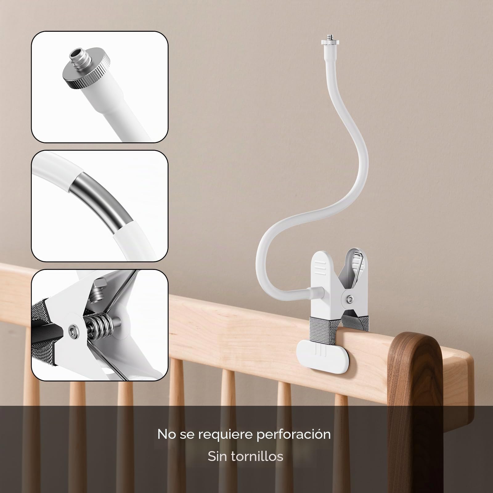 Soporte para vigilabebés GHB, soporte universal para cámara de bebé, compatible con Philips Avent/VTech/Momcozy/Hellobaby/ieGeek/Boifun, para cuna de hasta 0 – 5,5 cm