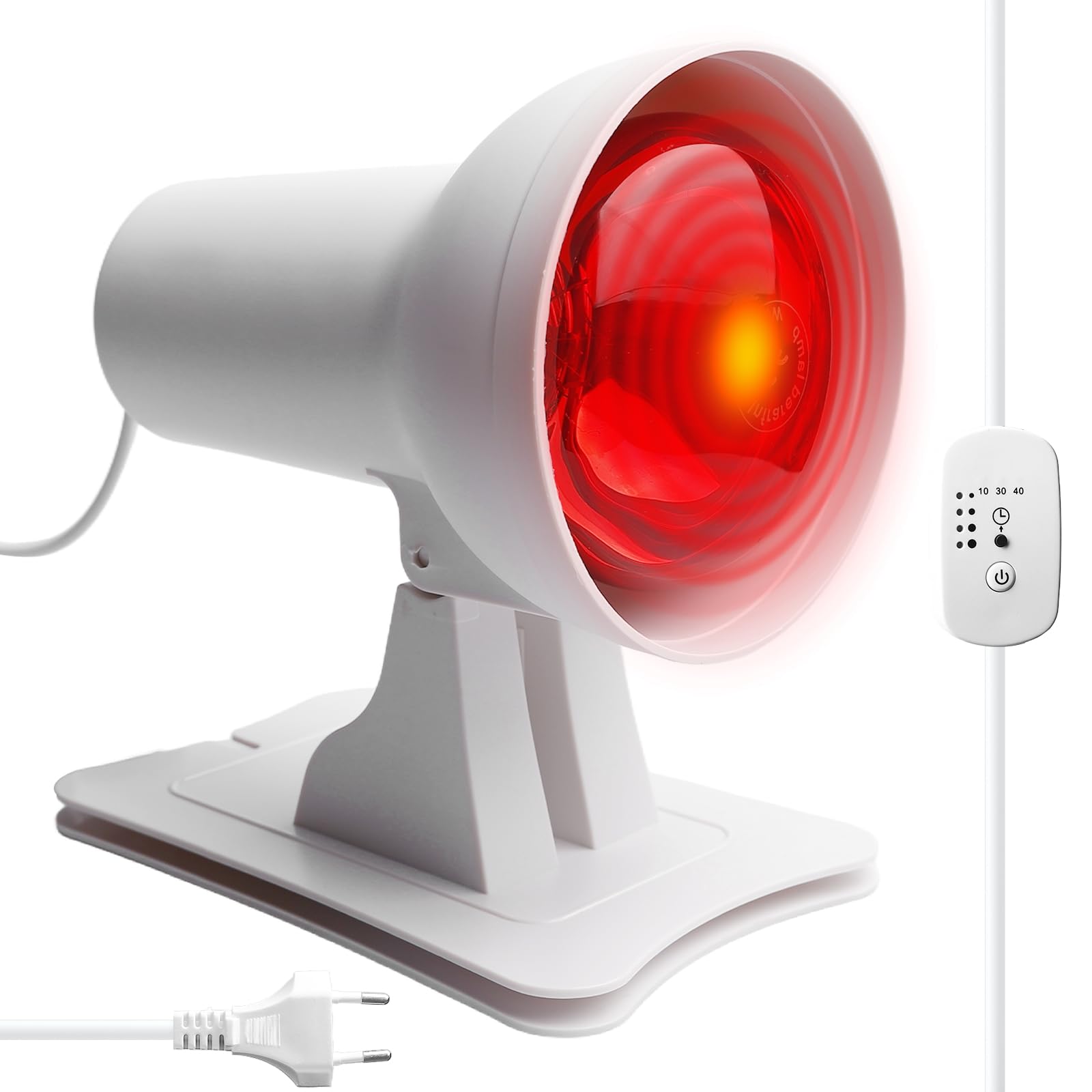 Lámpara infrarroja, lámpara de luz roja de 150 W, lámpara de calor por infrarrojos con temporizador y regulador para un calor relajante, relajación y bienestar general y tensión muscular, ángulo