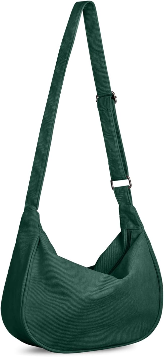Corduroy Crescent Crossbody Bag for Women, Small Sling Hobos Crossbody Bag Dumpling Bag Crescent Purse with Adjustable Strap