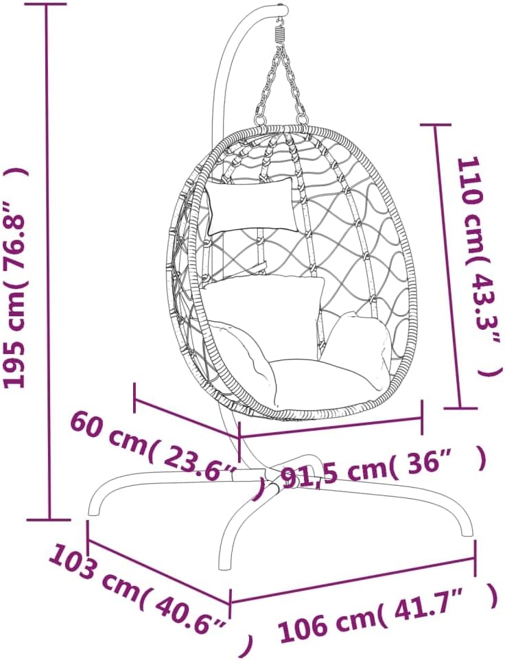 vidaXL Hanging Egg Chair with Cushion Anthracite Poly Rattan&Steel
