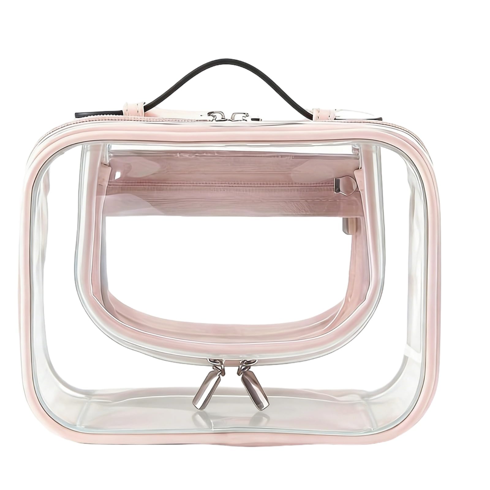 2 STK. TSA-zugelassene Kosmetiktasche, transparente Make-up-Tasche aus PVC, tragbare, wasserdichte Reisekosmetiktasche für Damen, Rosa, für Flugreisen und unterwegs