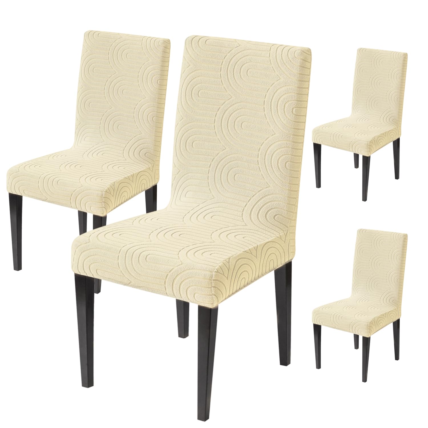 House of Quirk Premium Stretch Chair Cover – 220 GSM Jacquard Fabric, Universal Short Dining Seat Slipcover, Washable & Durable Protector (Beige, Pack of 4)-image-31