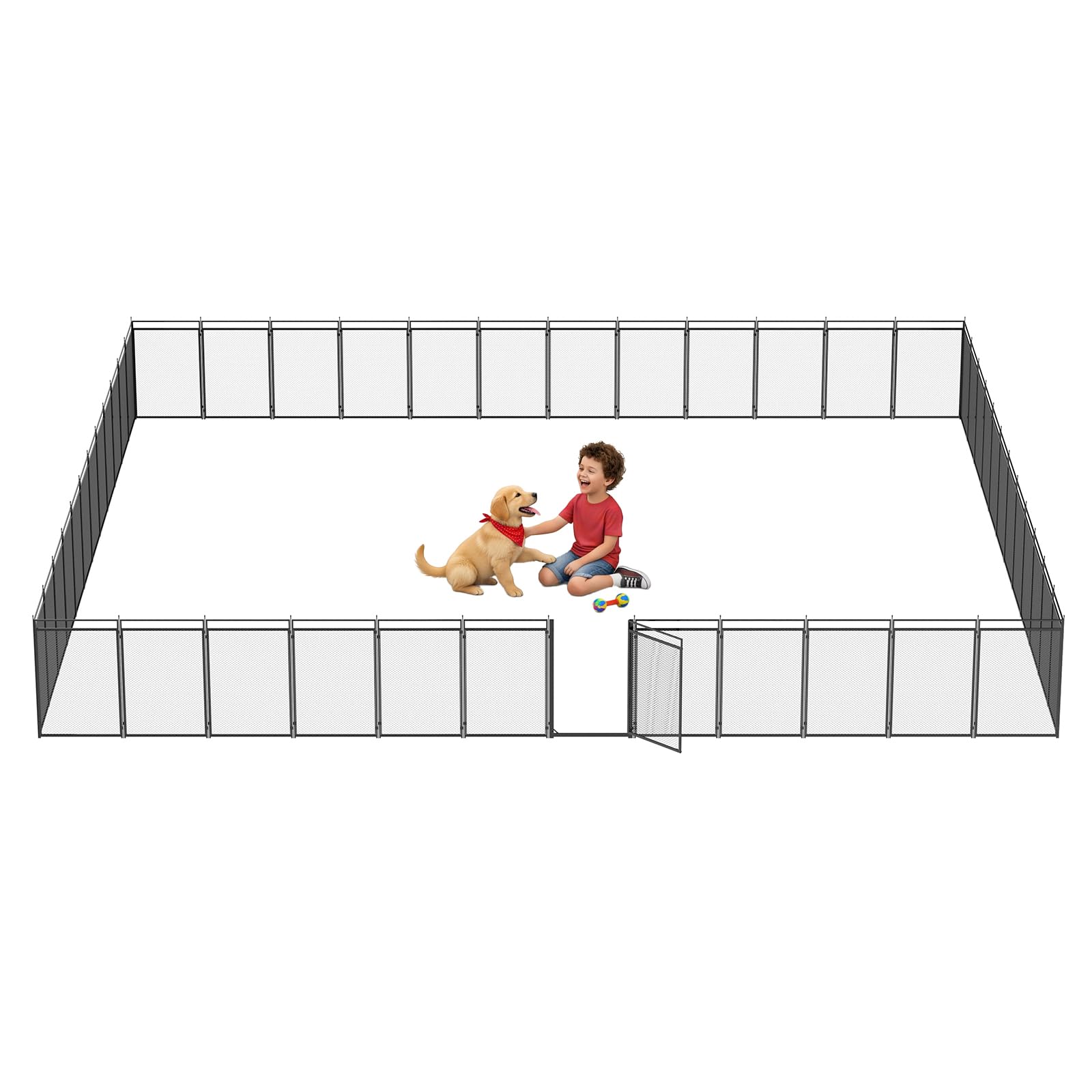 Dog Playpen with Safety Mesh, 40" Height 48 Panels Metal Dog Fence Indoor Outdoor, Portable Dog Kennel for Camping, Yard &amp; RV | Black-Silver