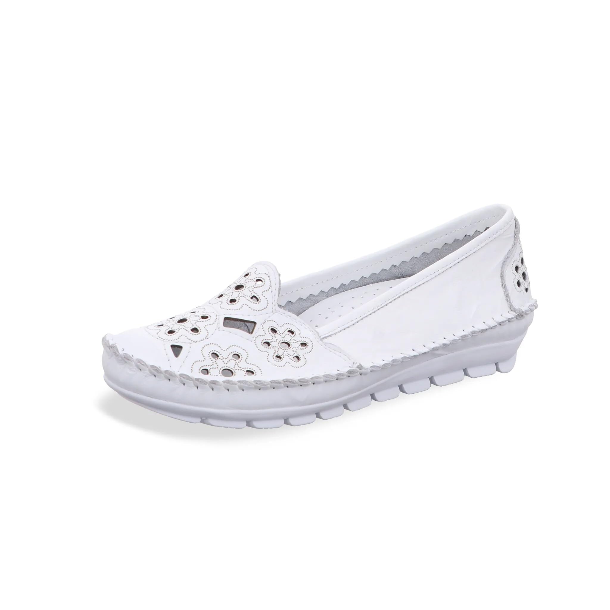 Gemini Damen Slipper Ballerina Leder Cutouts Blumenmuster 382336-01