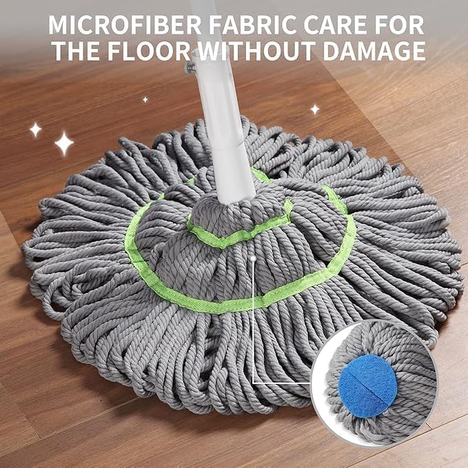 Image of Stainless Steel Microfiber Twist Mop Self-Wringing Squeeze Mop with Extendable Handle for Efficient Floor Cleaning Durable Reusable Dust Mop for Hardwood, Tile, Laminate & More Multicolor