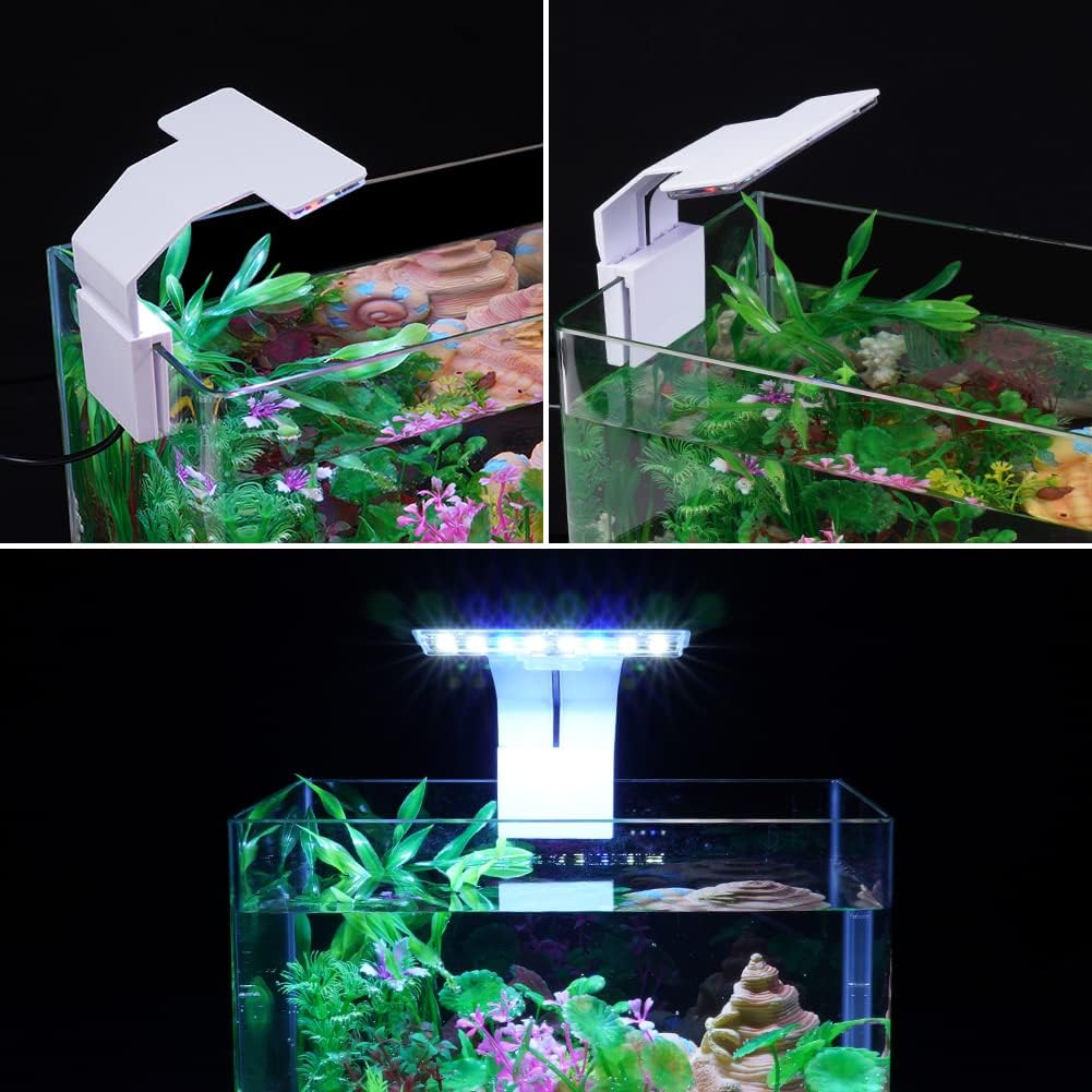Luce per Acquario LED, 9W Mini Lampada Clip, 16 LED, 3 Colori, Bianco
