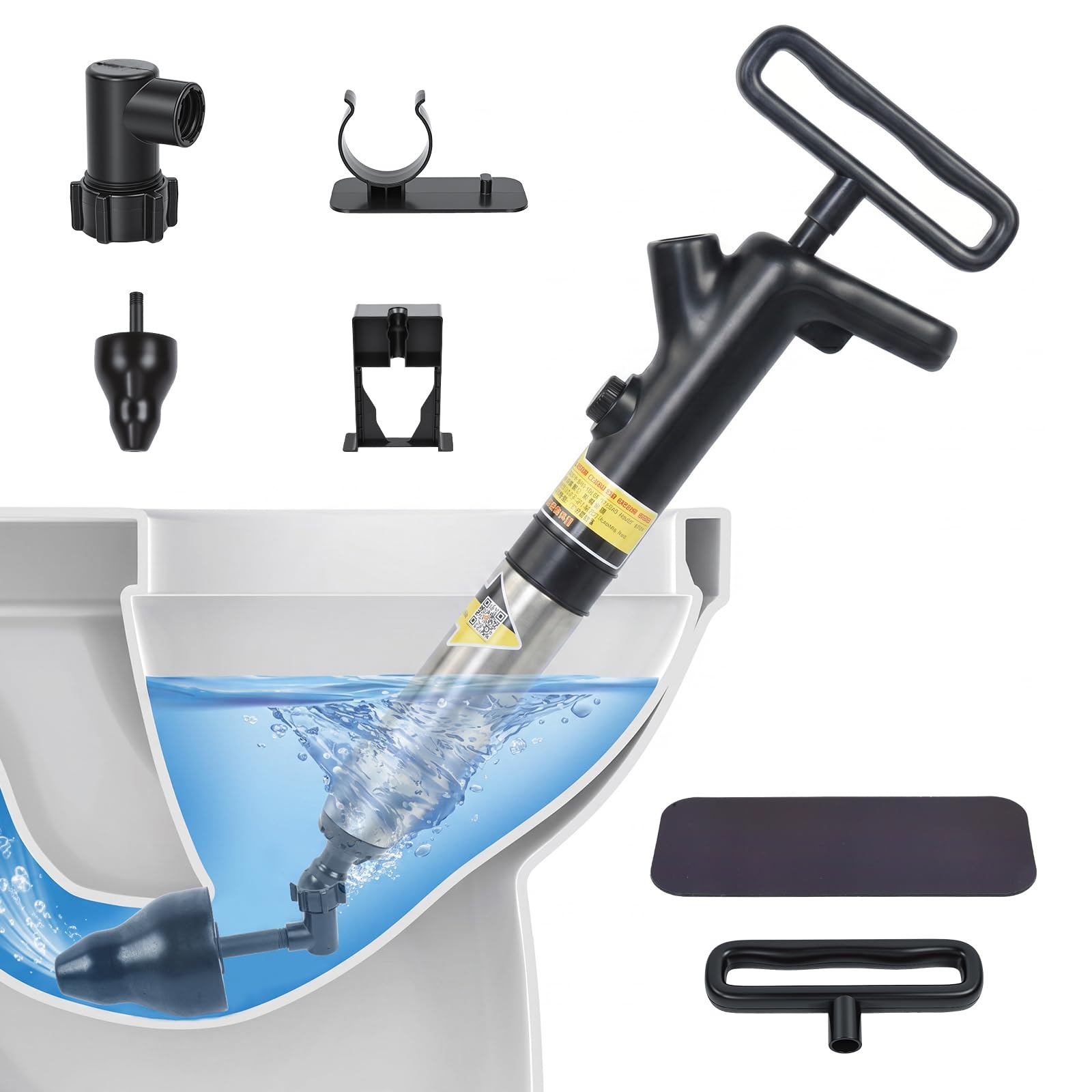 OTraki Stantuffo per WC ad alta pressione per bagno, con barometro, strumento di sblocco per WC per stantuffi tradizionali guasti (non richiede ricarica)