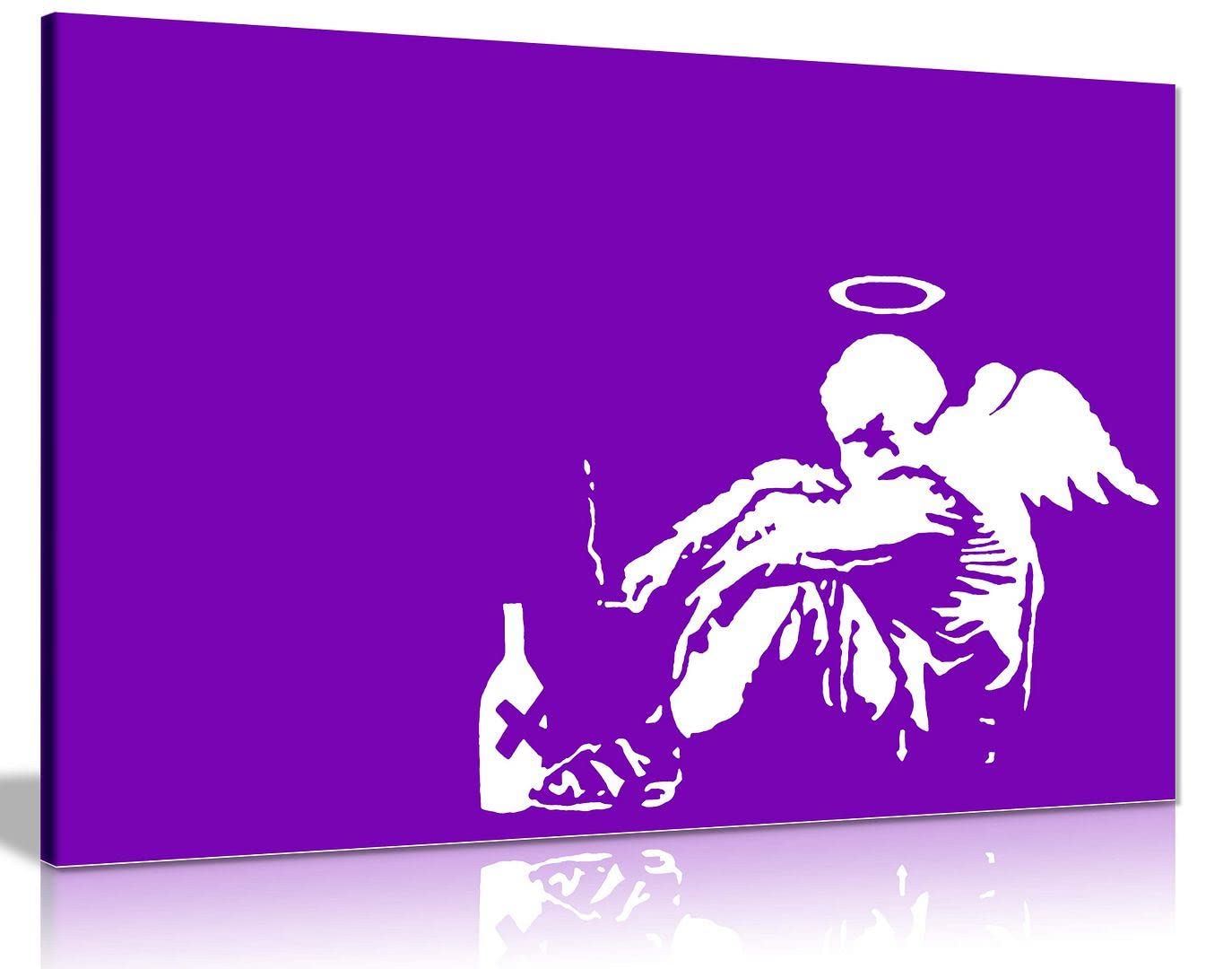 Panther Print Purple Banksy Fallen Angel Graffiti Canvas Wall Art Picture Print Home Decor 91X61cm (36X24in)