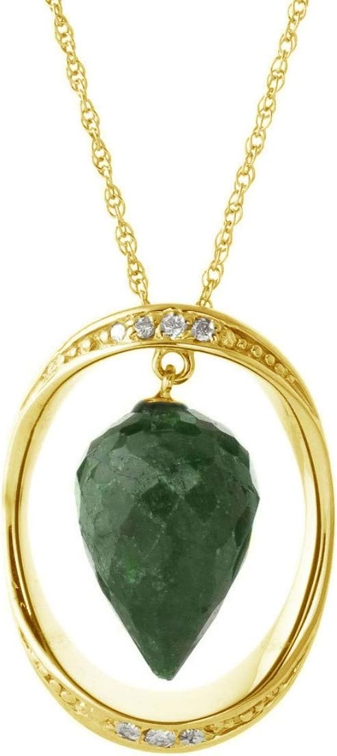 13.1 CT.14K イエローゴールド ダイアモンドとブリオレット・ポイント ドロップ染めグリーンサファイア