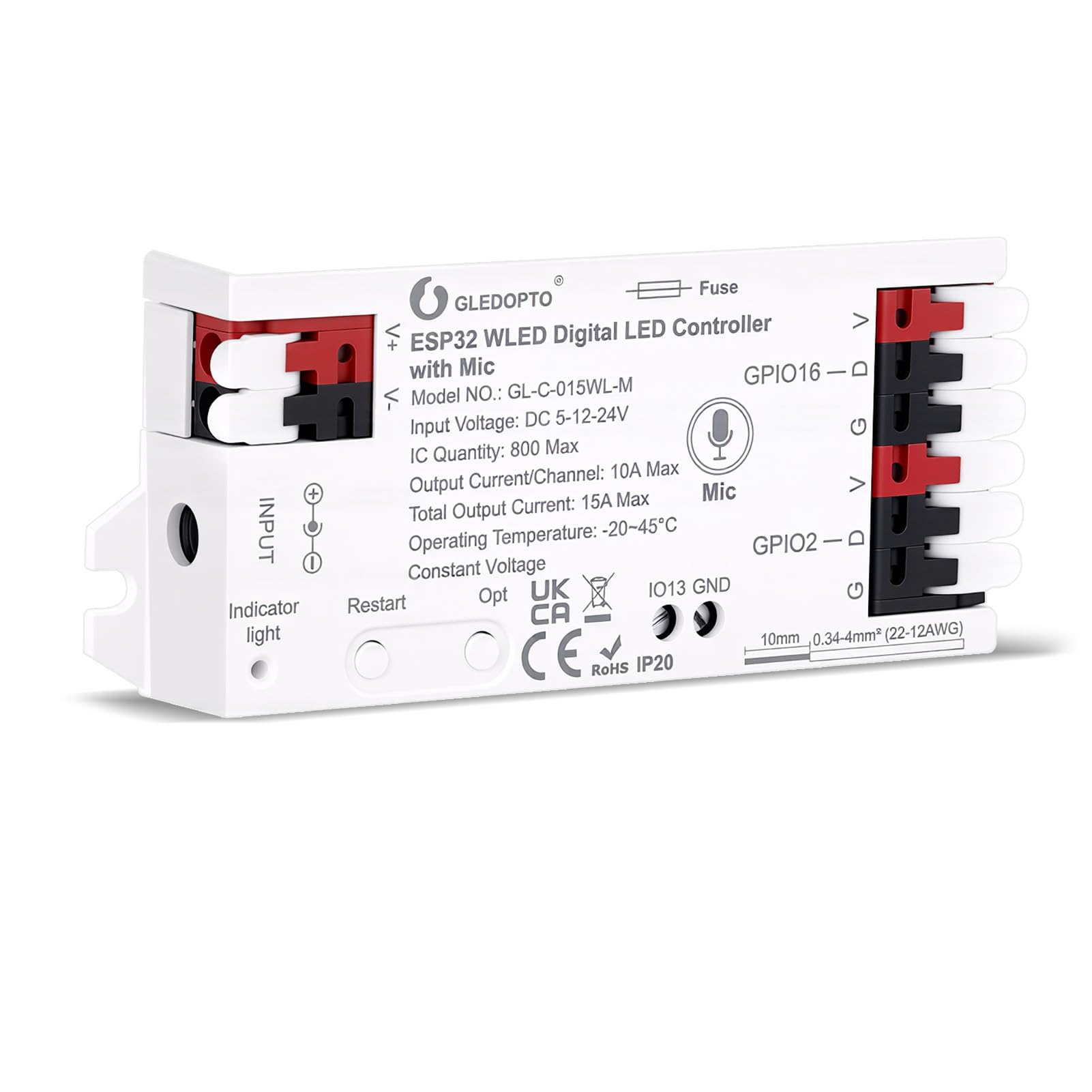 ESP32 WLED LED Strip Controller, LED Controller DC 5~24V, Over 100 Lighting Effects, ESP32 WLED Controllers for WS2811 2812B 2813 2814 2815/GS8208/SM16703P SK6812 /TM1814