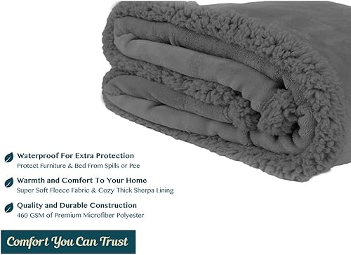 Miniatura 5 de Pavilia Manta Impermeable para Sofá  Protector de Manta para Perros y Gatos  Manta Sherpa Suave, Cálida, Afelpada y Esponjosa, Gris Oscuro, 60x80