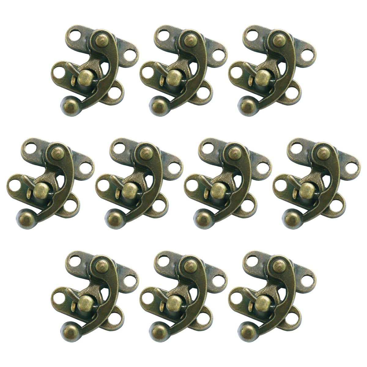 Ukayo Thickened Antique Bronze Right Latch Hook Hasp Horn Lock Wood Jewelry Box Latch Hook Clasp and Mounting Screws (Right Latch Buckle, with Catch) (10)