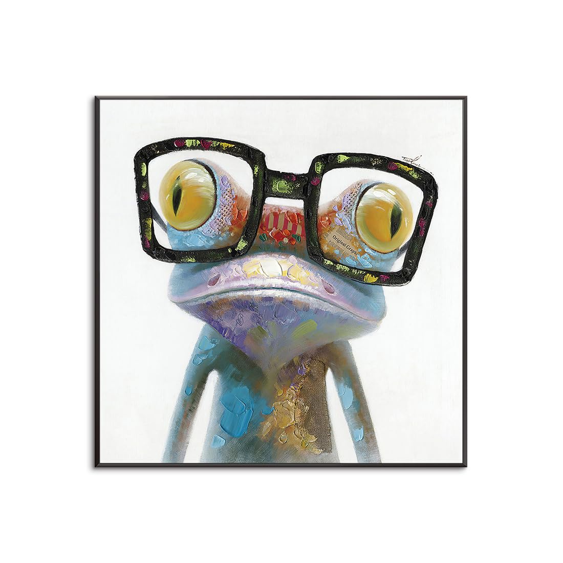アート パネル 絵画 壁掛け油彩画ハッピー眼鏡蛙抽象画現代ポップ玄関