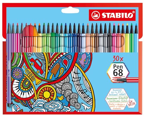Rotulador premium STABILO Pen 68 - Estuche ARTY con 30 colores