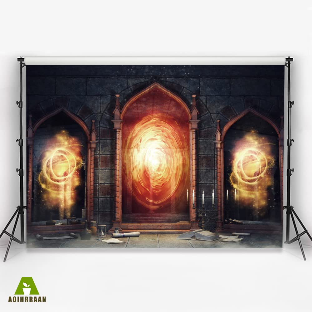 Aoihrraan 3x2,5m Magic Mirror Backdrop Dark Vintage Castle Grunge Brick Candles Magical Book Arch Door Photography Background Child Girls Boys Adults Artistic Personal Portrait Photo Studio Props - Image 3