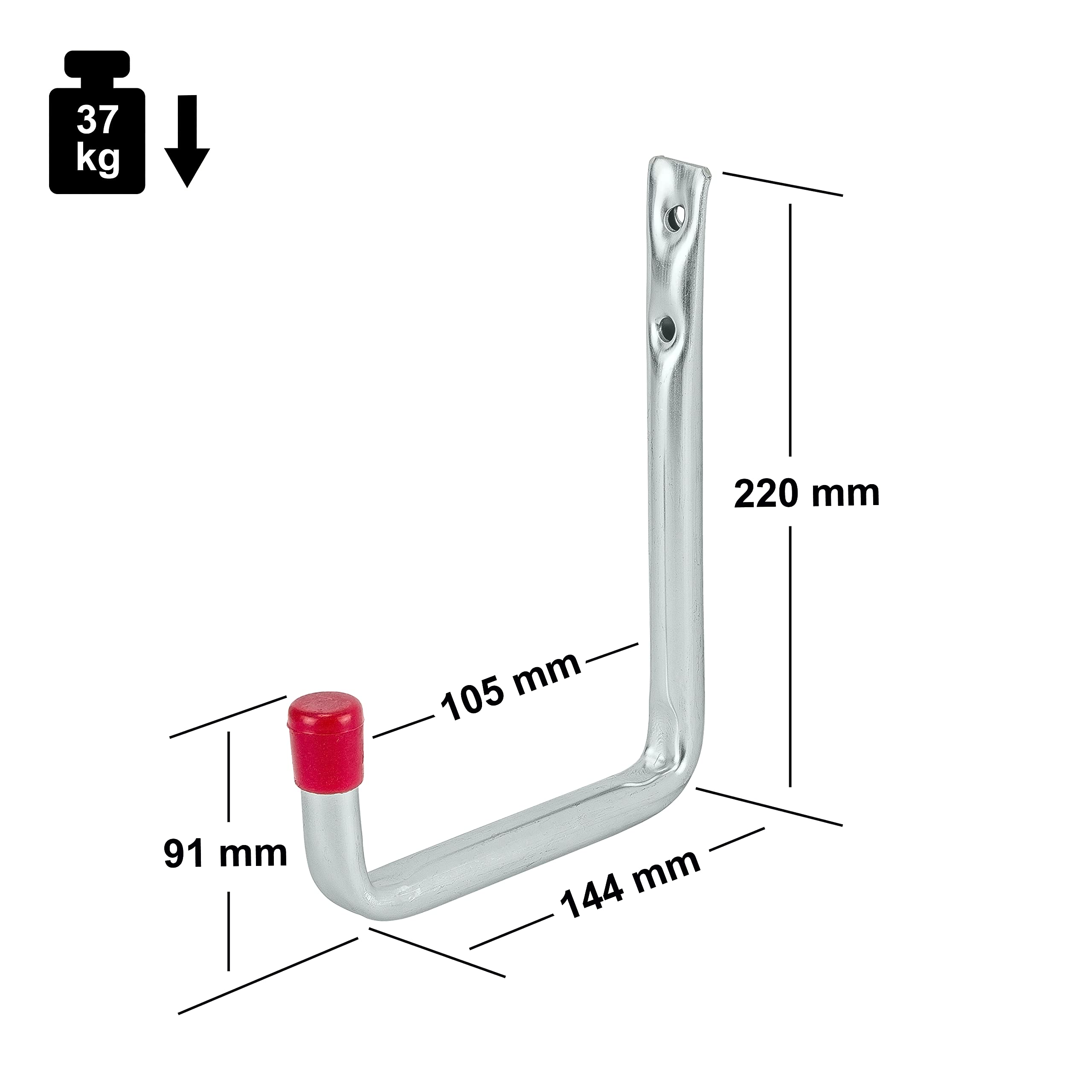 VORMANN Gancio da parete per dispositivi, gancio per garage, portata fino a 37 kg, resistente alle intemperie, forma a U, set da 6 pezzi, dimensioni 220 x 144 x 91 x 105 mm, prodotto in Germania