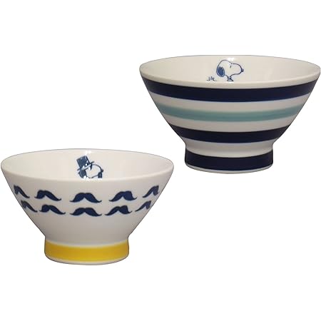 Amazon Co Jp ピーナッツ 波佐見焼ペアお茶碗 くらわんか碗 マスタッシュとボーダー Sn341 3 312 ホーム キッチン
