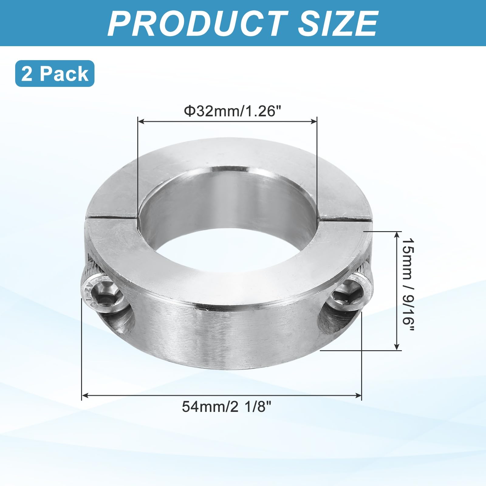 QUARKZMAN 2Pcs Collare Di Bloccaggio Albero 32mm Foro Doppia Divisione 304 Acciaio Inox Collari Di Serraggio Albero Per Sistemi Di Automazione Industriale E Nastri Trasportatori