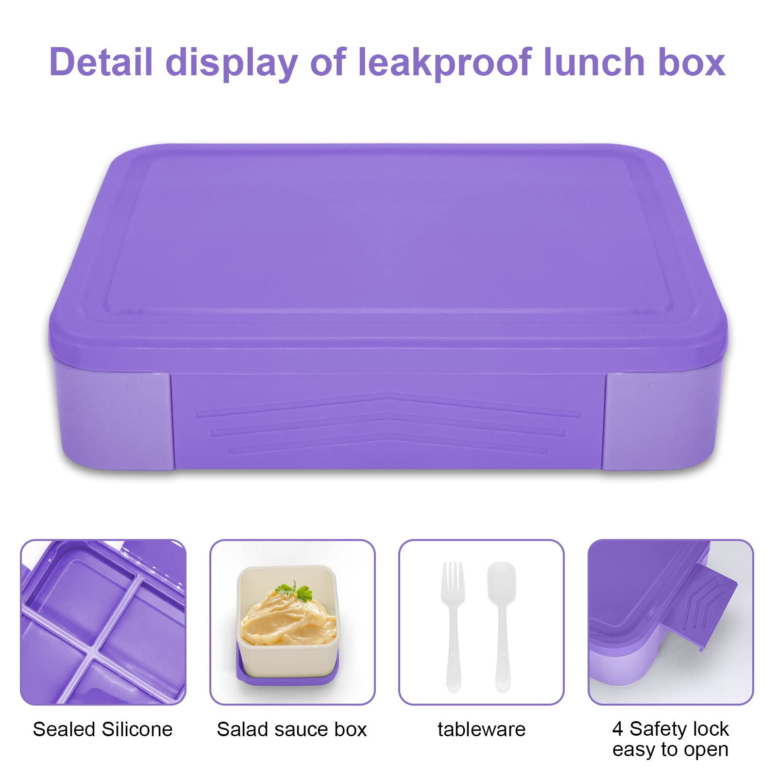 IJIAMY Bento Lunch Box Kids, Bento Box Lunch Box Adults with 5 Compartments and 1 Salad Dressing Containers - Image 2