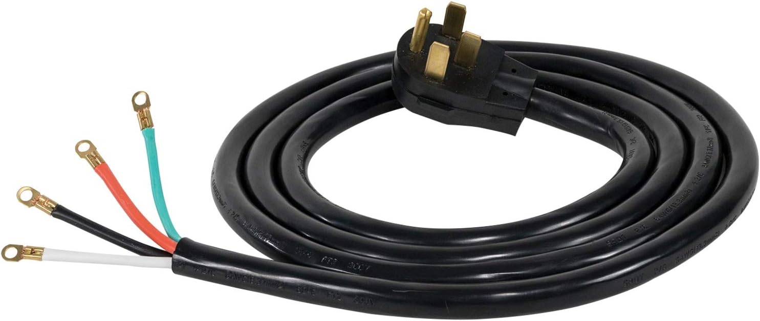 Certified Appliance Accessories 50-Amp Appliance Power Cord, 4 Prong Range Cord, 4 Wires with Eyelet Connectors, 10 Feet, Copper Wire