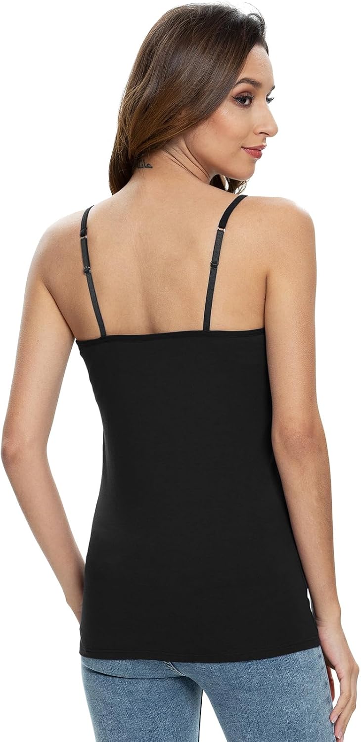 Knuffnee Womens Cotton Camisole with Shelf Bra Spaghetti Strap Tank Tops Adjustable Undershirt 3 Pack - Image 4