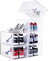 Vista 1 de Juego de 6 cajas de almacenamiento de zapatos, apilables de plástico transparente, caja de zapatos con puerta transparente para almacenamiento