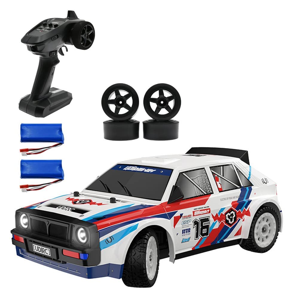RC Buggy 70 Km/h Drift RC Cars Auto da Corsa Sportiva RC Camion da Drift ad Alta velocità Veicolo RC 1/16 con luci a LED, Due batterie e Pneumatici da Drift + Pneumatici da Corsa